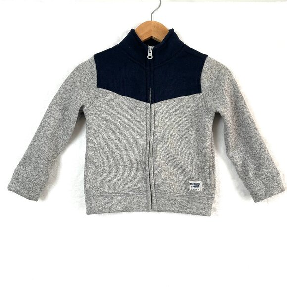 OshKosh B'gosh Fleece Full Zip Sweater Jacket Boys Toddler 4T Blue Gray - Picture 1 of 7